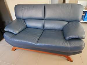 2 seater leather couch in blue 