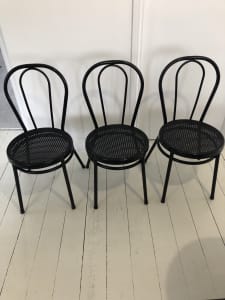 Bentwood dining chairs x3 black metal and rattan