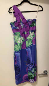 KAREN MILLEN One Shoulder Cocktail Dress Purple & Floral