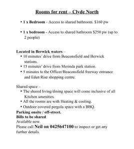 Rooms for rent – Clyde North