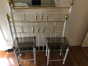 Brass bed double and 2 bedside tables