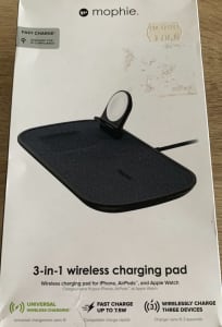 New in box, mophie 3-in-1 wireless charging pad for iPhone, AirPods, a