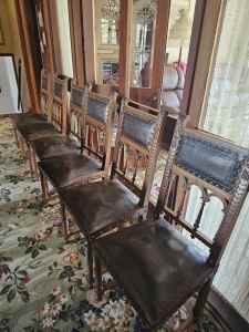 Six Antique Carved Oak Spindleback Chairs circa 1900