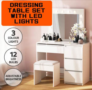 Dressing Table LED Makeup Mirror Stool Set 12 Bulbs Vanity Desk WA
