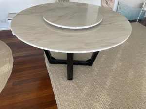 Dining Table Round Marble 1.35m Dia Lazy Susan