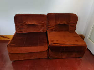 Free - brown velour sectional sofa peices - slight damage