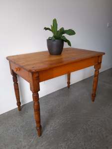 Antique kauri pine table with side drawer