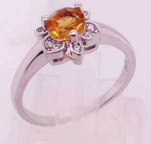 NEW ring 925sterling silver flower yellow citrine clear CZs Sz 7-7.5