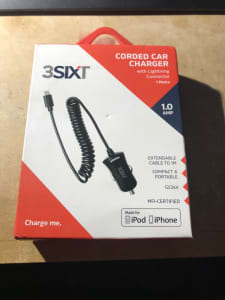Corded car charger with lightning connector BNIB