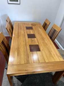 6 seater solid wood dining table with 6 chairs