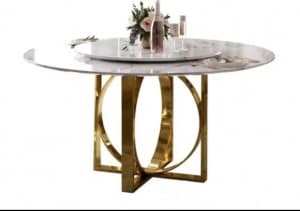 Round Marble Dining Table w Stainless Steel Gold Legs