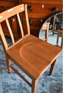 vintage Sunday Scholl chair with seat storage in Queensland Maple