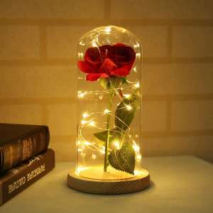 New LED Beauty And The Beast Red Rose Artificial Flower