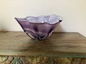Mid century vintage retro purple and white swirl glass bowl