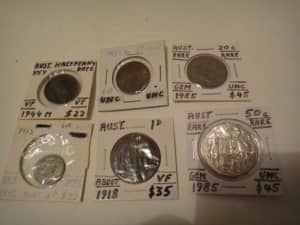 Australia 50cent,penny,20 cent,six pence,1d coin collection 6 coins