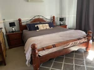 King Size Bed & Bedsides - Solid Hardwood