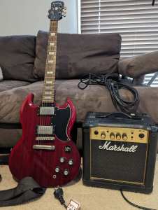 Epiphone SG electric guitar and amp 