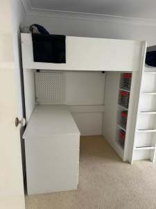 IKEA SMASTAD Single Loft Bunk Bed Desk Cupboard Draws Wardrobe Shelves