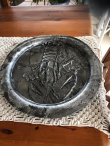 Large silver grey platter with lobster 🦞 detail