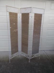 French Provincial Metal & Rattan Wicker Cane Room Divider Screen