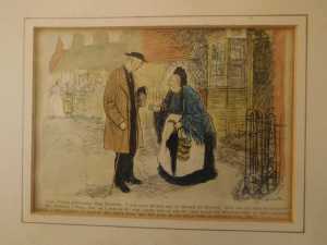 3 framed handtinted English etchings satiric themes