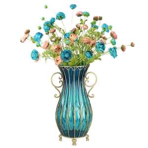 51cm Blue Glass Tall Floor Vase with 12pcs Artificial Fake Flower...