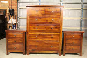 Wooden 6 drawers tallboy&2 bedside tables metal runner can deliver