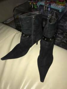 Black Suede Leather Boots/Stilettos Size 36