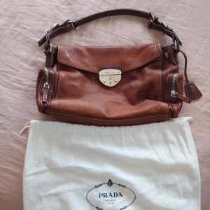 PRADA Brown Leather Authentic Milano Handbag Bag Shoulder Bag Designer