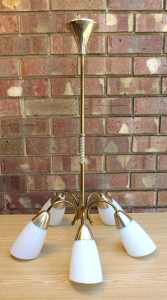 Vintage 5 Branch Gold & Cone Shade Pendant Light