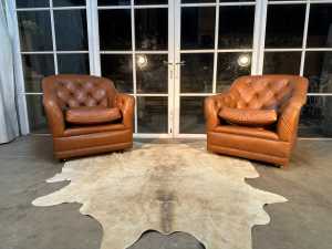 Lovely Retro Vintage Antique Pair Chesterfield Moran Armchairs