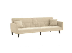vidaXL Sofa Bed with Cup Holders Cream Fabric-SKU:351872 Free Delivery