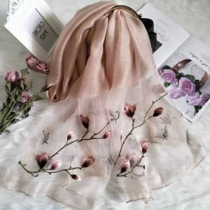 Elegant premium quality Pashmina Silk Long SCARF with Hand embroidery