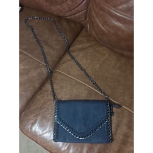 Navy leather shoulder bag chain strap clutch bag