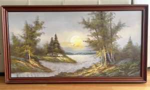 Landscape Painting with Wooden Frame