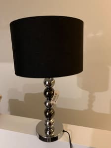 Bedside table lamp - silver base/black lampshade - brand new