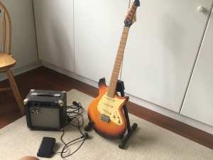 Electric guitar (LAG Jet), amp, pedal & stand - good condition