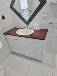 Vanity unit white 2 pack with Solid redgum timber top