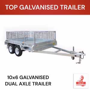 10x6 Galvanised Tandem Trailer with Electric Brakes, 600mm Cage 3.2ton