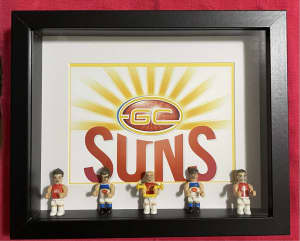 Handmade AFL micro figurine footy frames - Gold Coast Suns