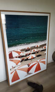 Picture framed in oak Beach scene