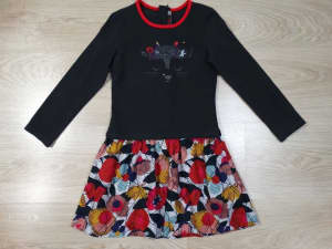 Catimini Designer Girls Black Cat Winter Dress Age 3-4 Size 4