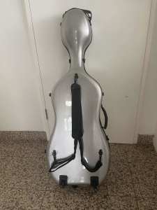 1/2 Size White Carbon Fiber Cello Case With Wheels, Hard Cello Box