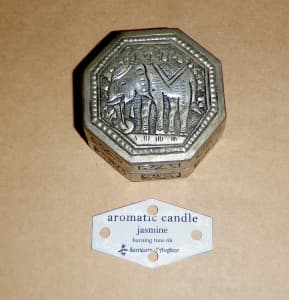 Aromatic Candle (Jasmine) in Small Decorative Silver Tin (Cambodia)