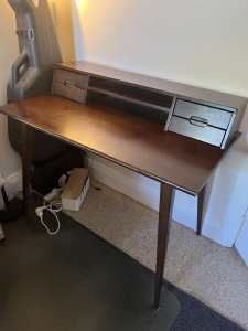 Solid oak mid-century style office desk in walnut