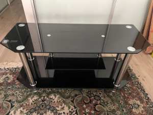Black and silver glass tv stand