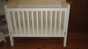 White Boori Baby Cot with Mattress & Extras