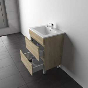 600mm Freestanding Bathroom Vanity With Legs White Oak Wood Grain