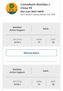 2 tickets to the Matildas