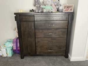 Freedom chest of drawer/ tallboy - dark timber - solid